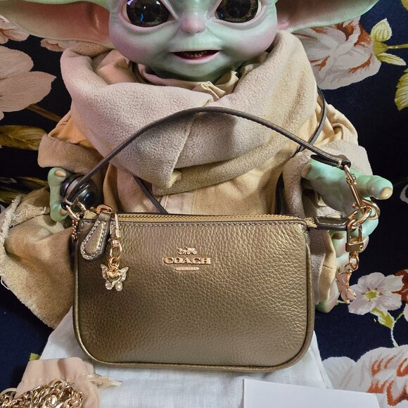 COACH Metallic/Iridescent dark gold/Pyrite Leather NOLITA 15 mini bag - Picture 3 of 10